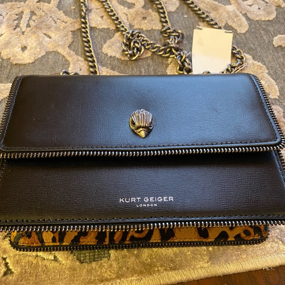 Kurt Geiger black leather leopard bag.